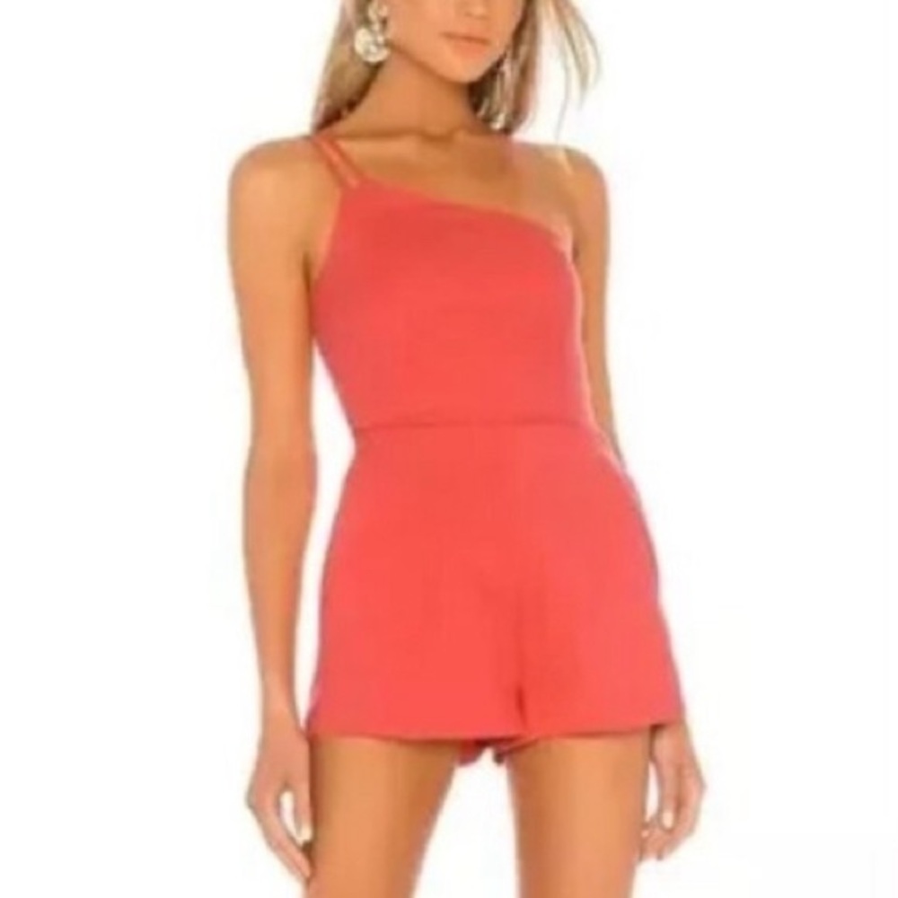 NWT Superdown Revolve Ramona Double Strap One Shoulder Romper in Pink Size Small
